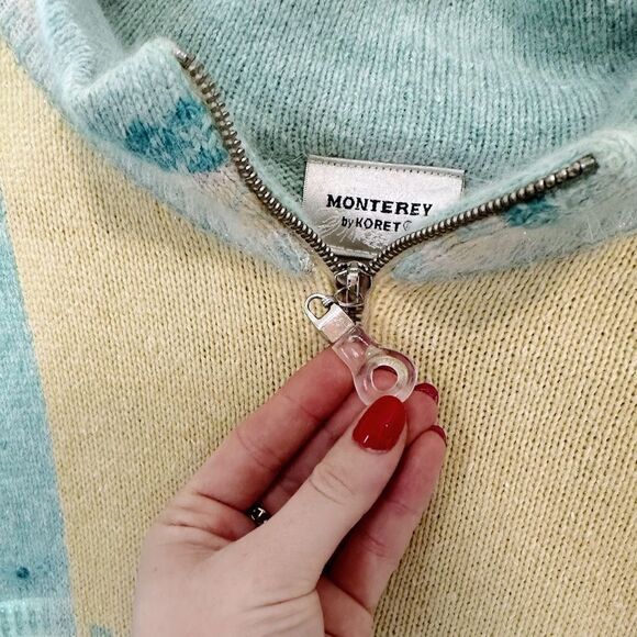 Cozy Blue and Cream Women's Sweater - Picture 4 of 6